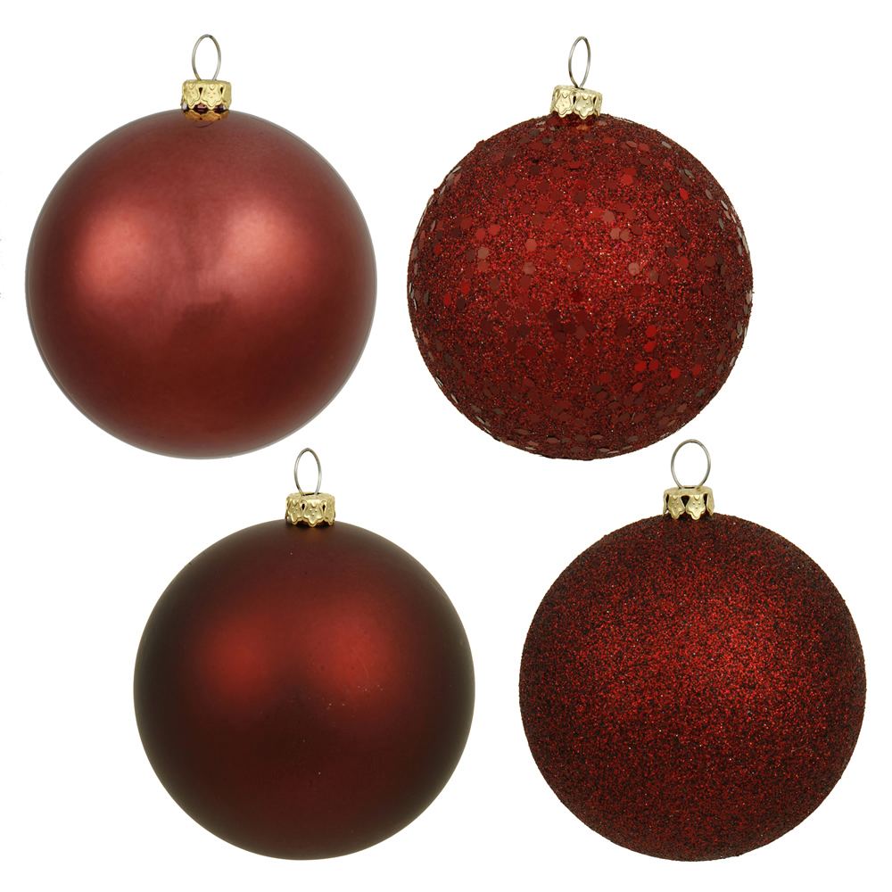 10 Inch Burgundy Assorted Christmas Ball Ornament - Set of 4