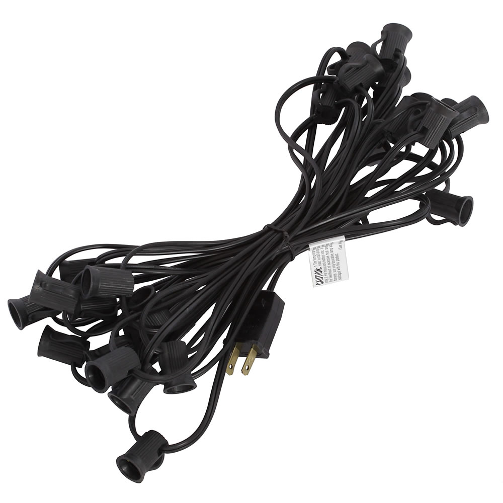 25 Foot C7 Molded Light String 12 Inch Socket Spacing Black Wire