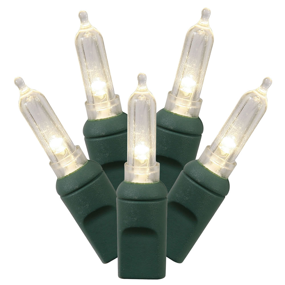 100 Commercial Grade LED Italian M5 Smooth Warm White Christmas Mini Light Set Green Wire Polybag