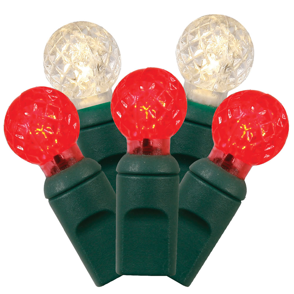 50 Commercial Grade LED G12 Red and Warm White Christmas Light Set Green Wire
