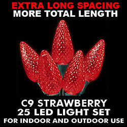 25 Commercial Grade LED C9 Red Christmas Lights - Green Wire