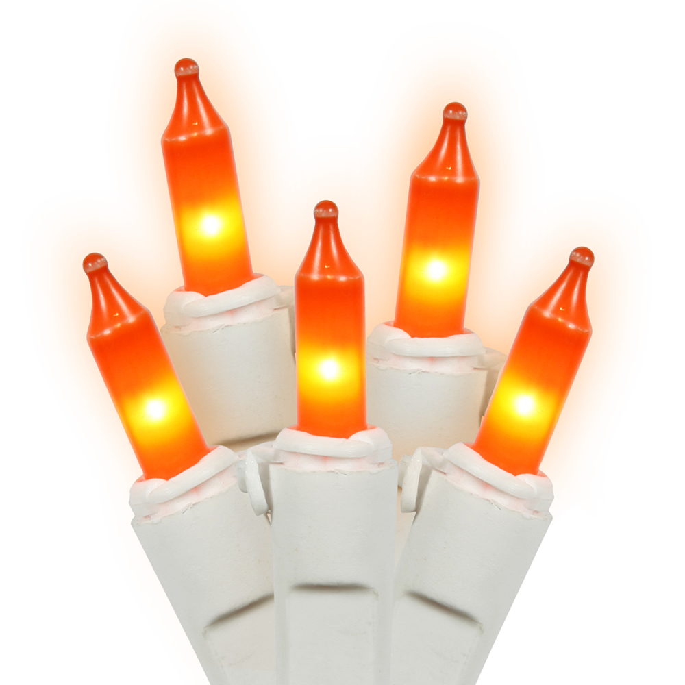 50 Orange Incandescent Mini Light Set with White Wire
