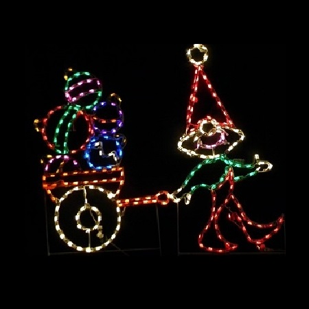 Elf with Cart of Ornaments LED Lighted Christmas Decoration