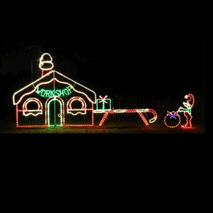 Santa Claus Workshop with Smoke and Conveyor Belt LED Lighted Christmas Lawn Decoration