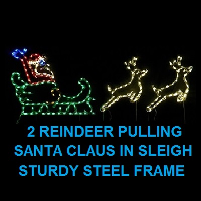 Santa Claus in Sleigh with Reindeer LED Lighted Outdoor Christmas Decoration