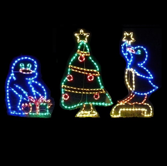 Lighted Outdoor Decorations Animal Penguins Penguins Decorating A Christmas Tree Animated Led Lighted Outdoor Decoration