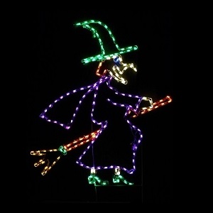 Witch On Broom LED Lighted Outdoor Halloween Decoration