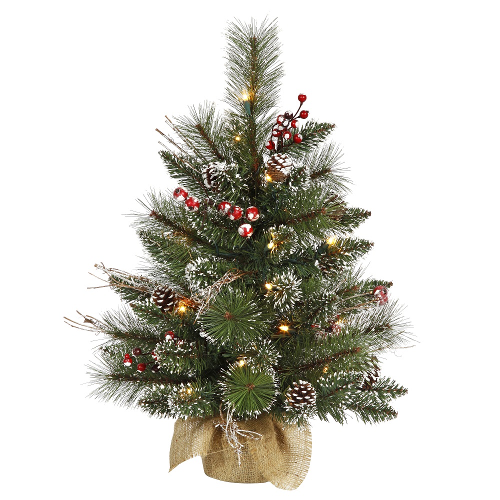 Christmastopia.com - 2 Foot Snow Tipped Pine and Berry Artificial Christmas Tree 35 DuraLit LED M5 Italian Warm White Mini Lights