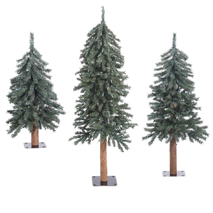 Christmastopia.com - Natural Bark Alpine Artificial Christmas Tree - Unlit - Small Set of 3