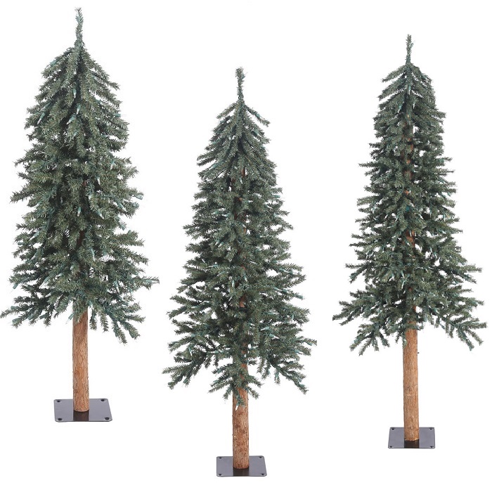 Natural Bark Alpine Artificial Christmas Tree - Unlit - Large Set of 3