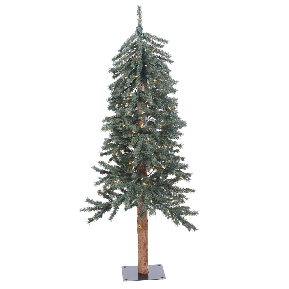 4 Foot Natural Bark Alpine Artificial Christmas Tree - 100 DuraLit Incandescent Clear Mini Lights