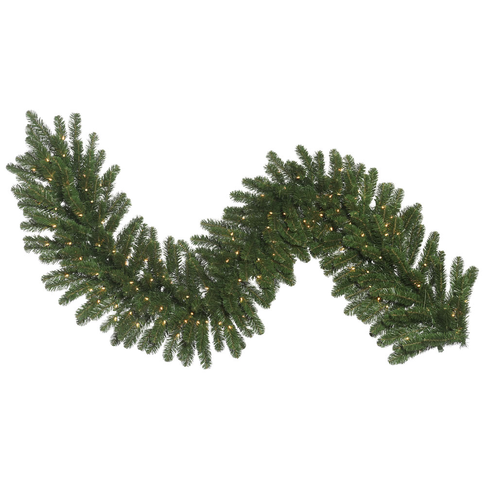 9 Foot Oregon Fir Wide Artificial Christmas Garland 150 DuraLit Incandescent Clear Mini Lights