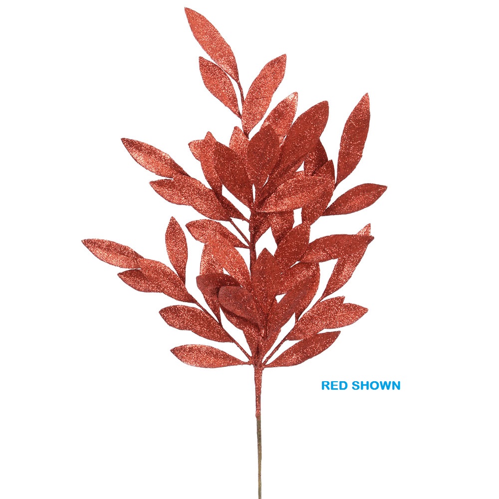 6 Burgundy Glitter Bay Leaf Decorative Artificial Christmas Floral Spray