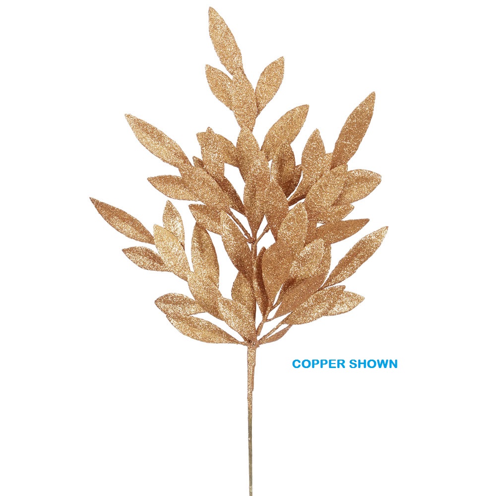 6 Rose Gold Glitter Bay Leaf Decorative Artificial Christmas Floral Spray