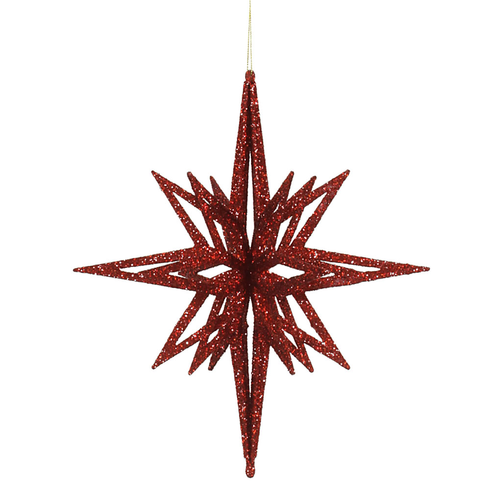 12 Inch 3D Red Iridescent Glow Glitter Star Christmas Ornament