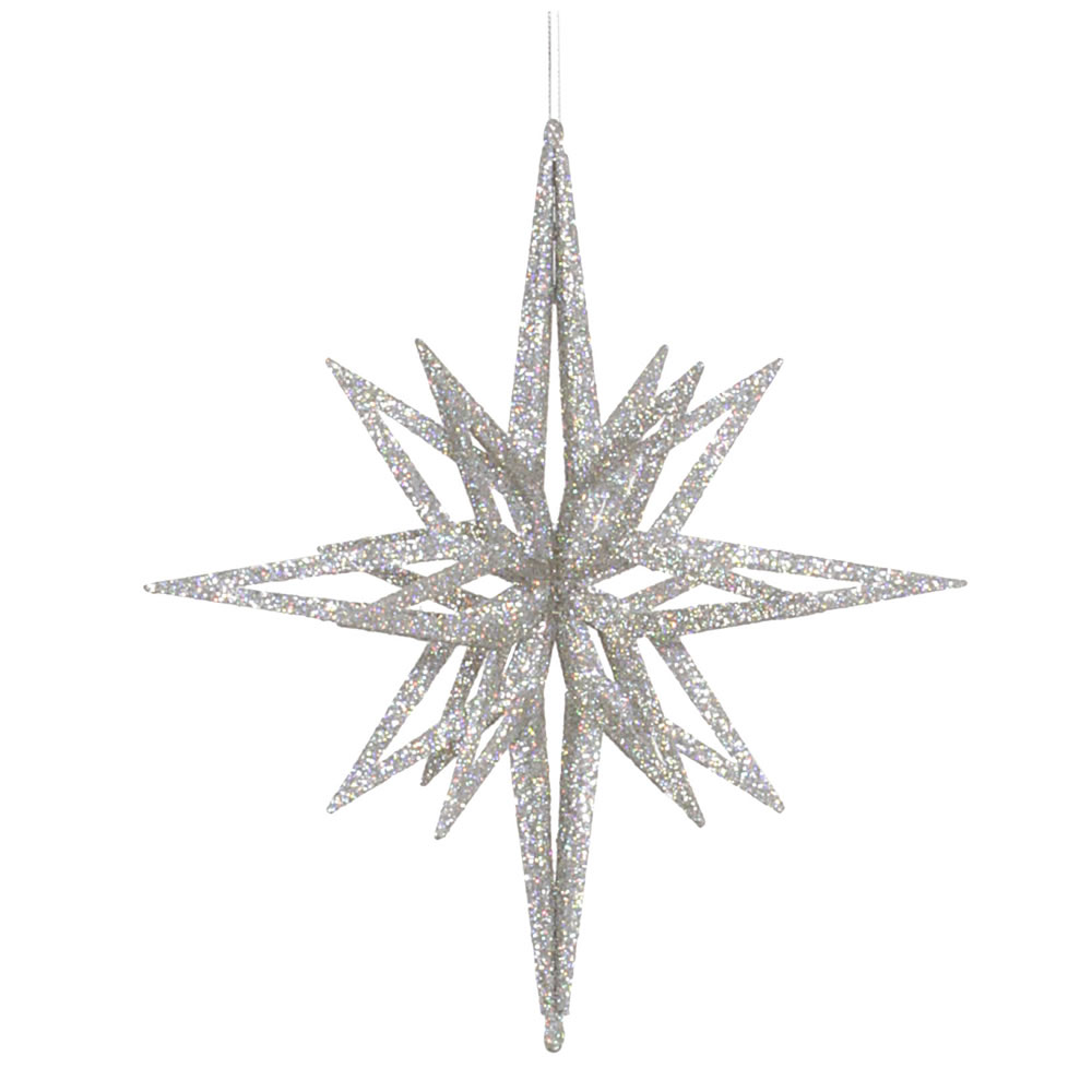 12 Inch 3D Silver Iridescent Glow Glitter Star Christmas Ornament