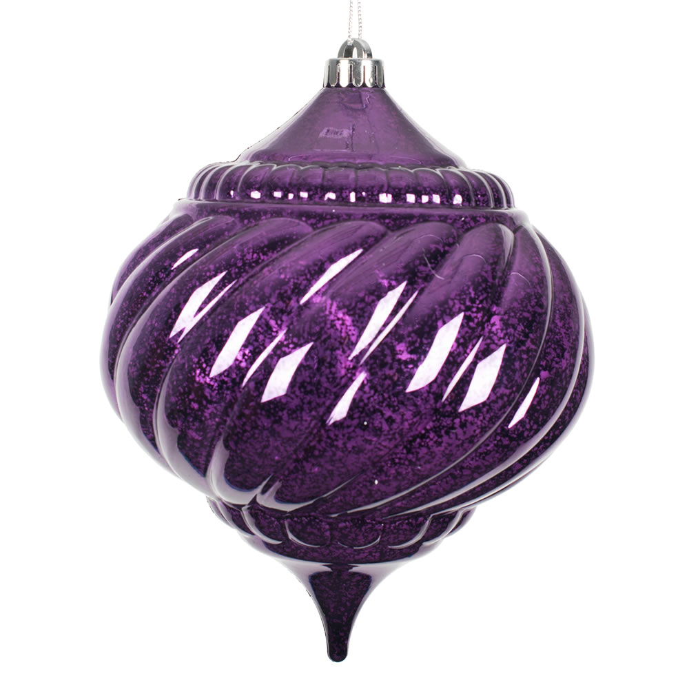 8 Inch Plum Purple Shiny Mercury Christmas Onion Spiral Ornament Shatterproof