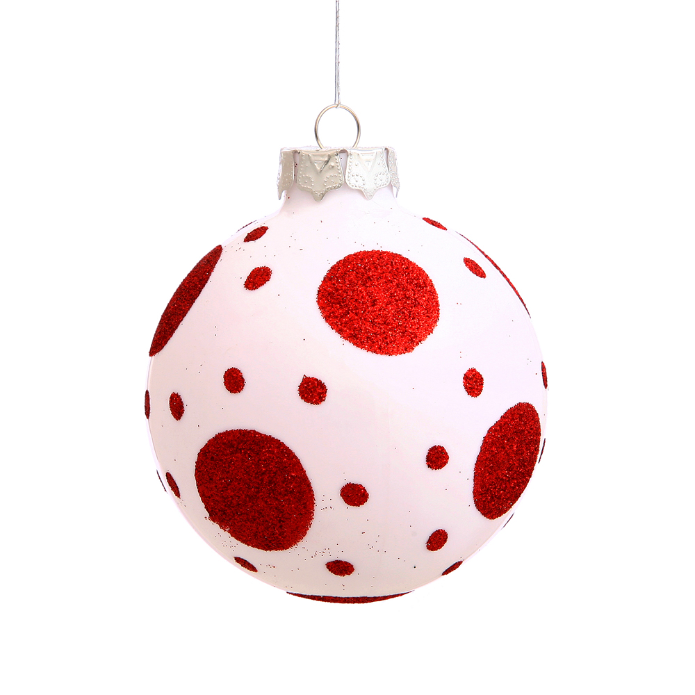 3 Inch White Polka Dot Round Christmas Ball Ornament