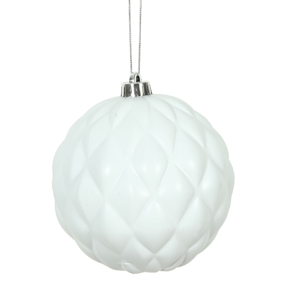 6 Inch White Matte Round Pine Cone Christmas Ball Ornament Set of 4
