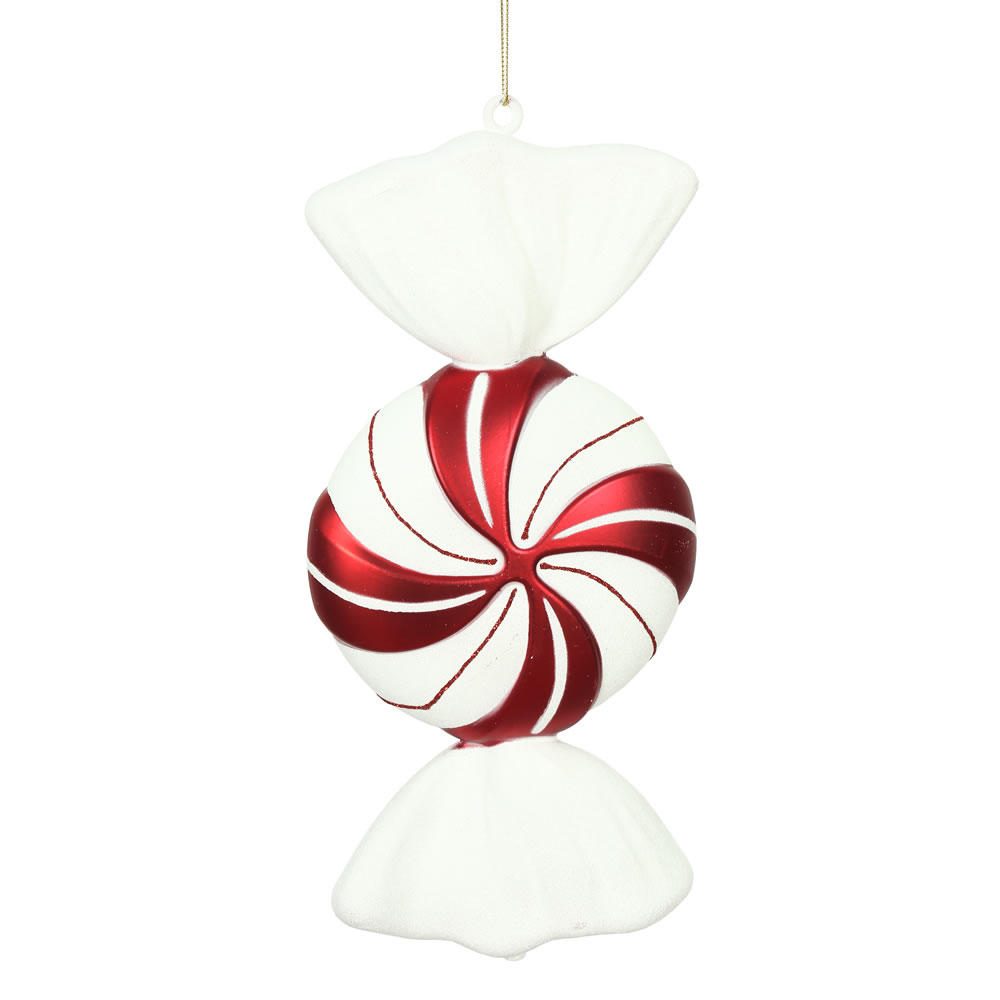 12 Inch Red White Peppermint Candy Swirl Round Christmas Ornament Set of 2