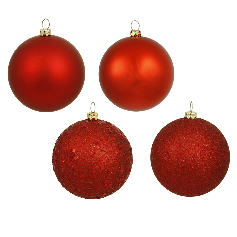 Christmastopia.com - 12 Inch Red Round Christmas Ball Ornament Shatterproof Set of 4 Assorted Finishes