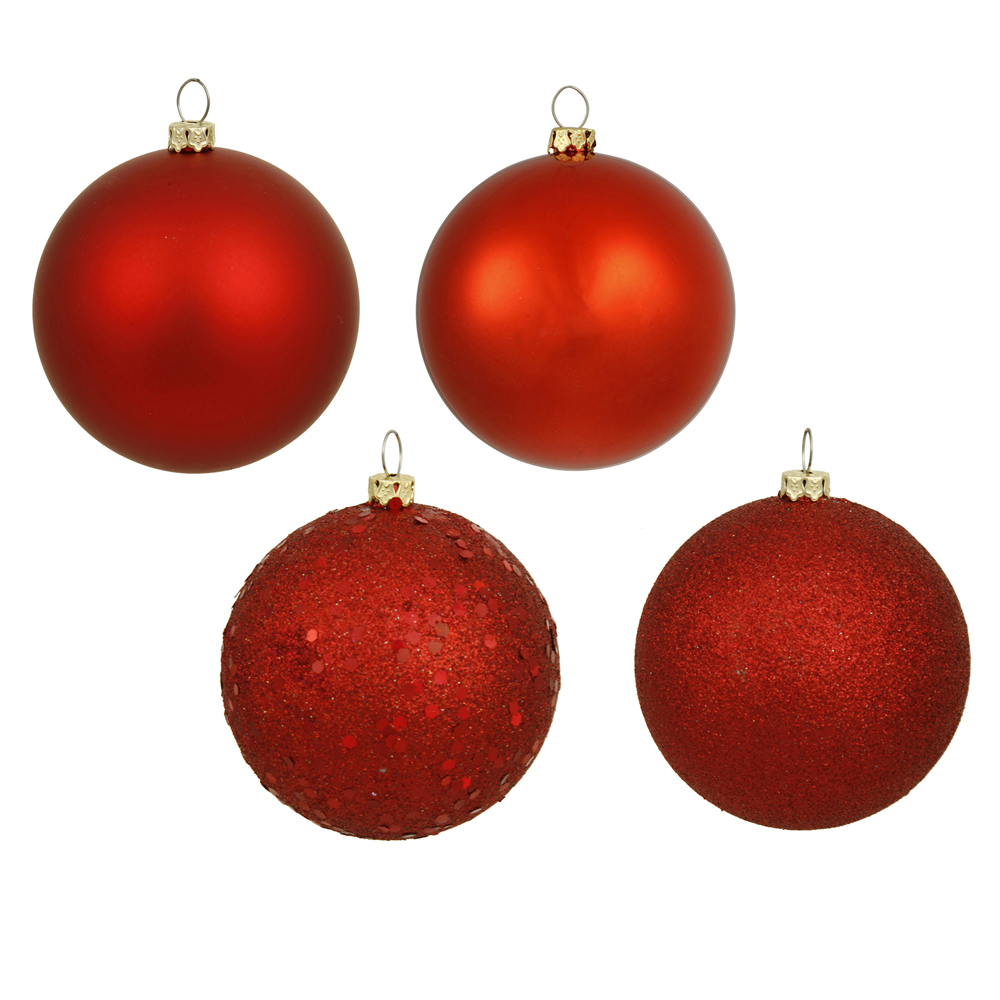 Christmastopia.com 12 Inch Red Round Christmas Ball Ornament Shatterproof Set of 4 Assorted Finishes