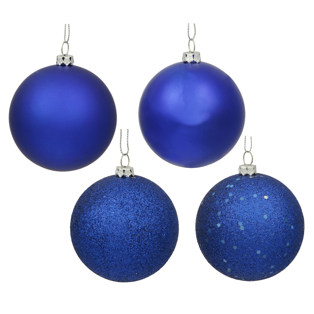 Christmastopia.com 12 Inch Cobalt Blue Round Christmas Ball Ornament Shatterproof Set of 4 Assorted Finishes