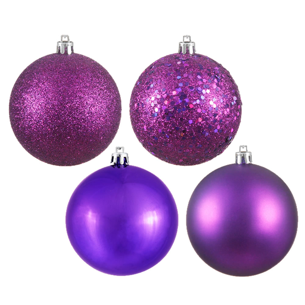 Christmastopia.com 12 Inch Plum Round Christmas Ball Ornament Shatterproof Set of 4 Assorted Finishes