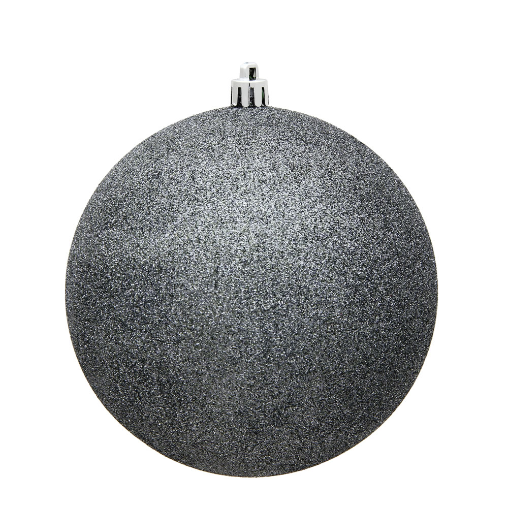 12 Inch Pewter Silver Glitter Round Christmas Ball Ornament Shatterproof UV