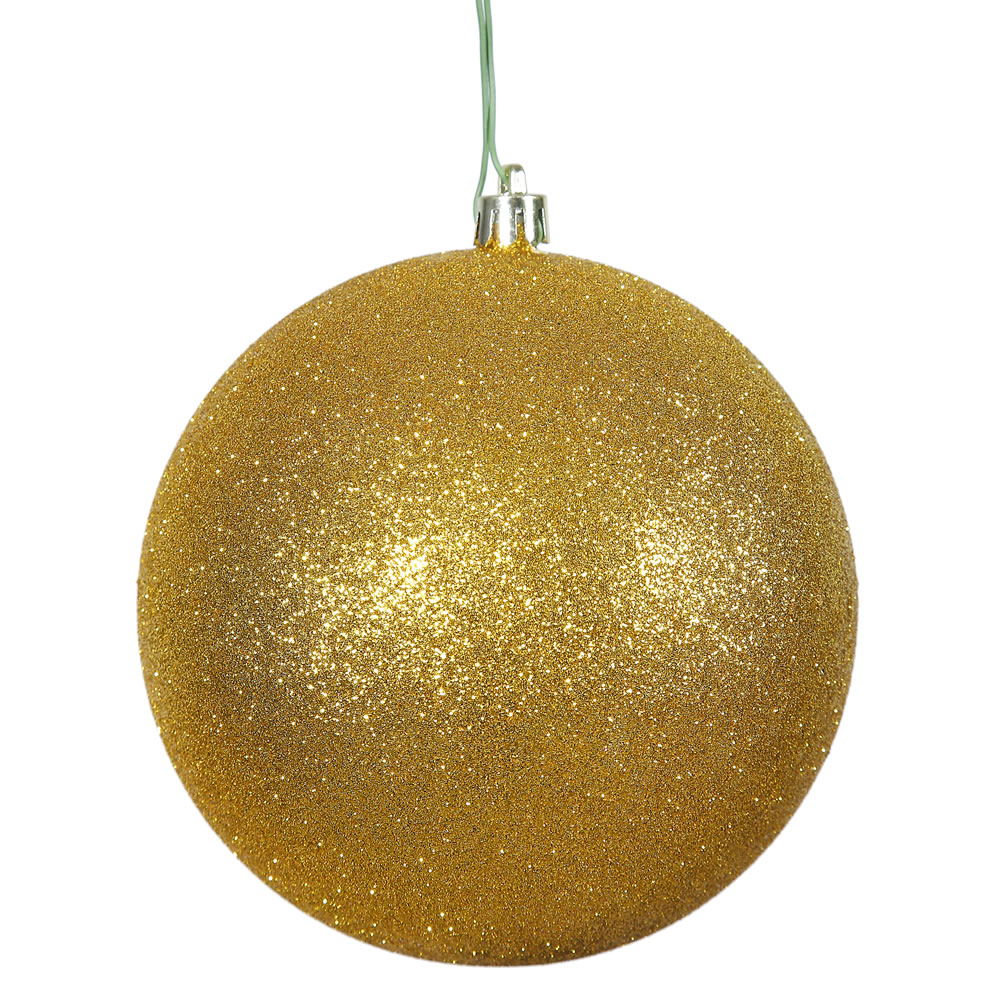 15.75 Inch Antique Gold Glitter Round Christmas Ball Ornament Shatterproof UV