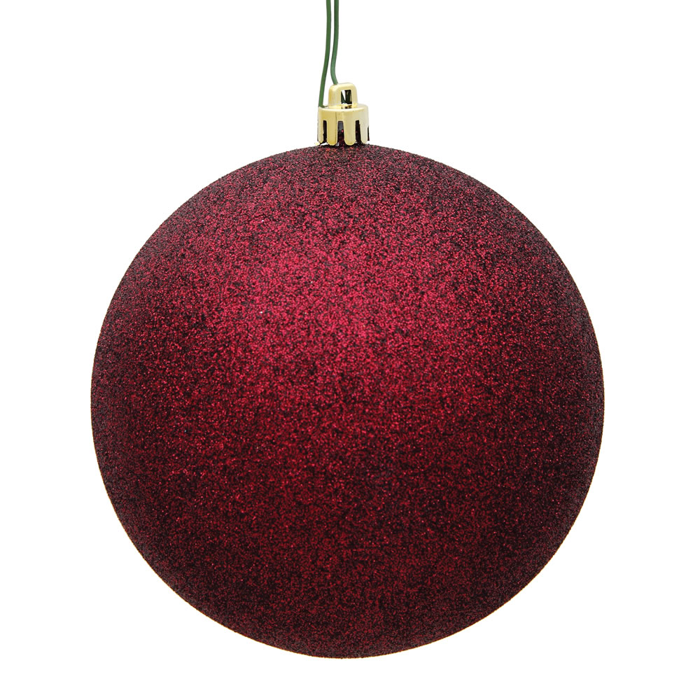 15.75 Inch Burgundy Glitter Round Christmas Ball Ornament Shatterproof UV
