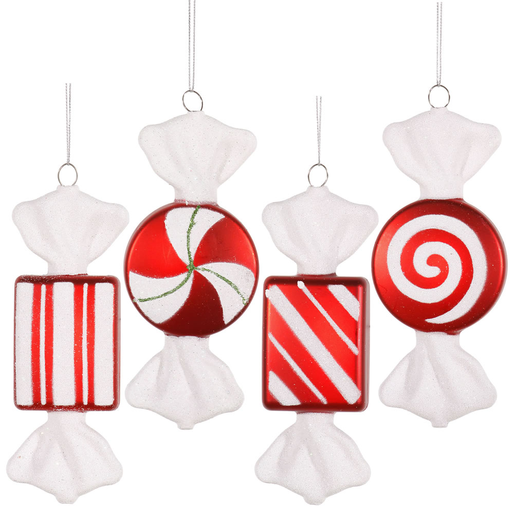 6 Inch Red White Peppermint Candy Christmas Ornament 4 Assorted