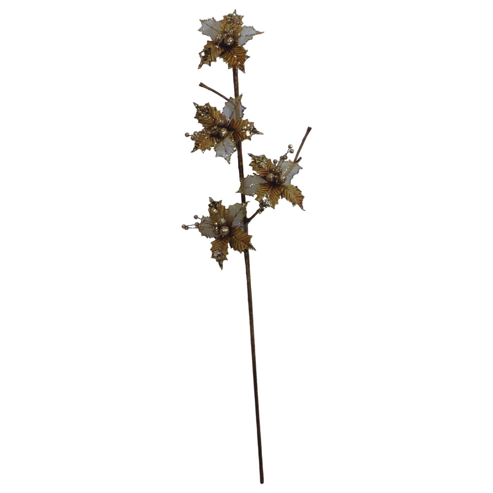 Gold Velvet Sheer Holly Decorative Artificial Wedding Floral Spray Set of 6