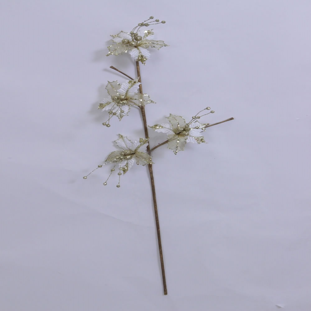 Cream Velvet Sheer Holly Decorative Artificial Wedding Floral Spray Set of 6