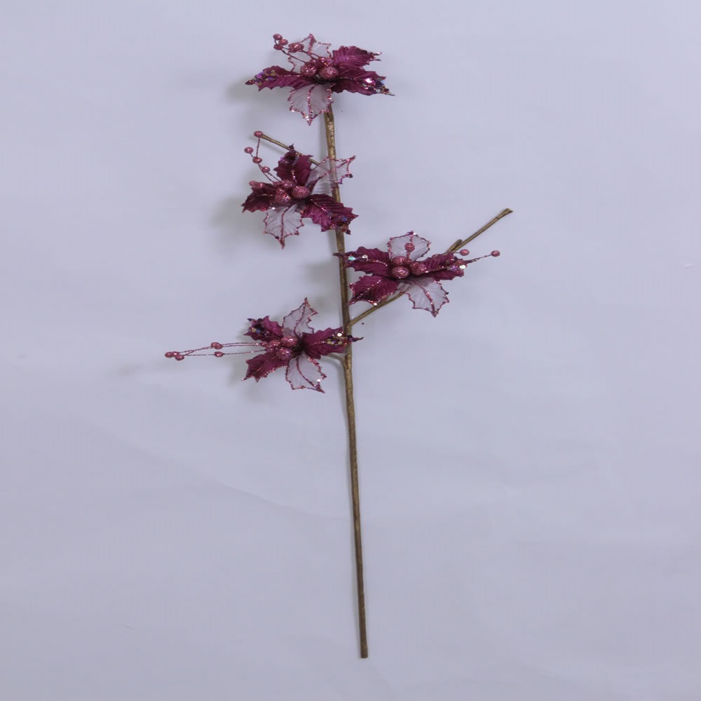 Mauve Velvet Sheer Holly Decorative Artificial Christmas Floral Spray Set of 6