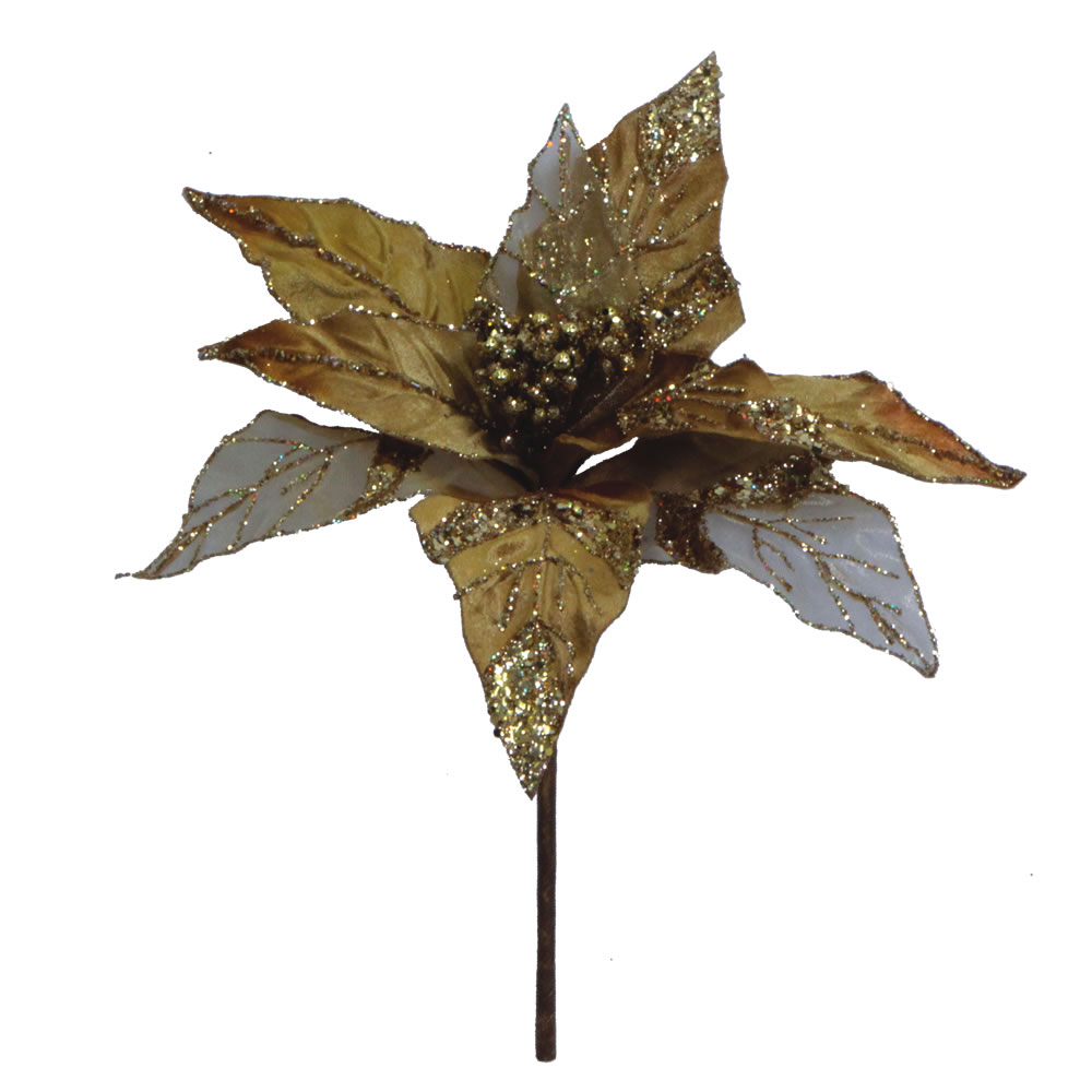 Christmastopia.com - 32 Inch Gold Glitter Poinsettia 11 Inch Flower