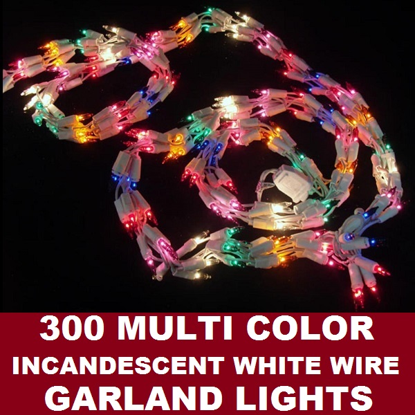 300 Multi Garland Lights White Wire
