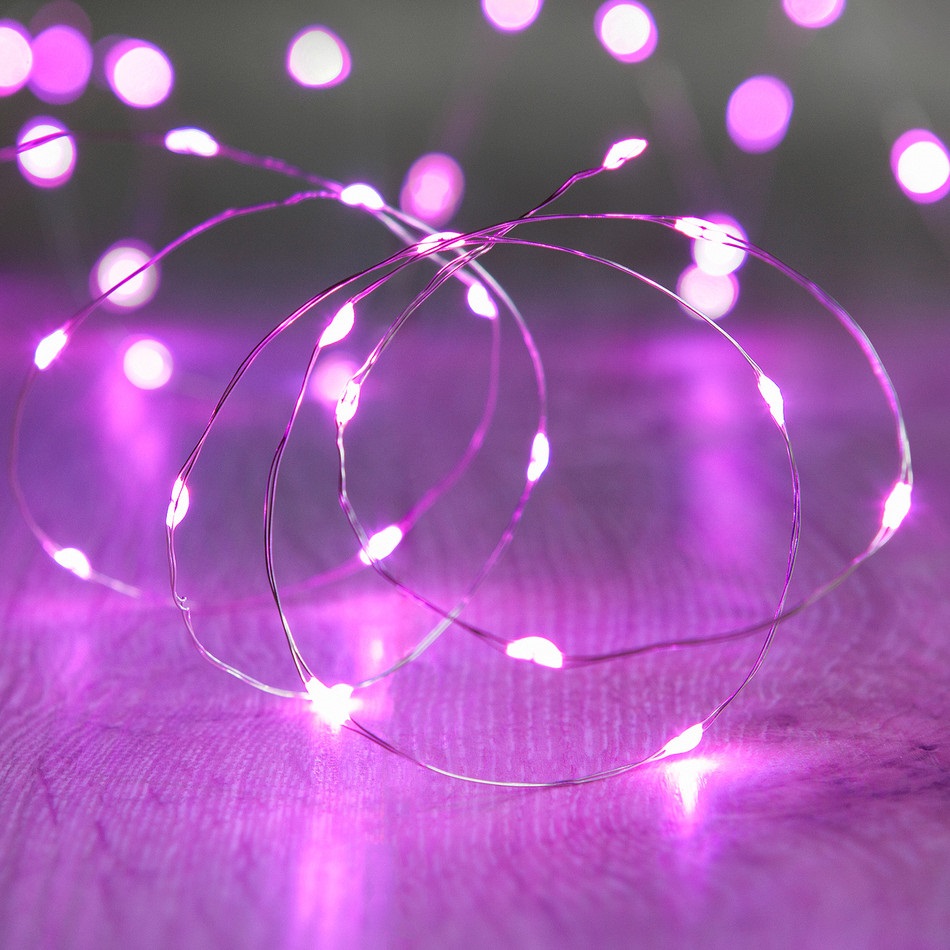 60 Pink LED Thin Wire Micro Lights Clear Wire