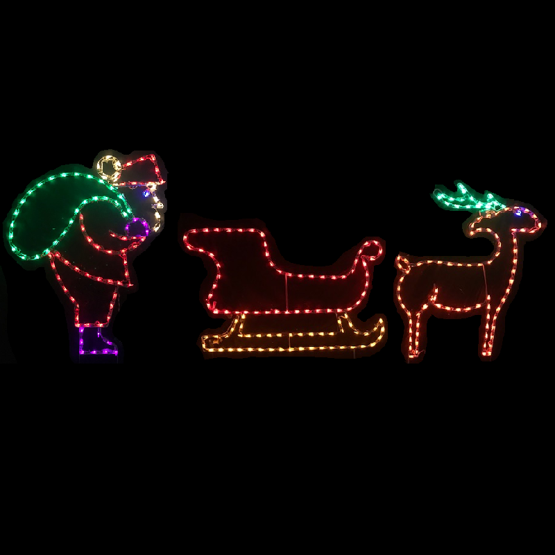 Santa Loading Sleigh with Reindeer LED Lighted Outdoor Christmas Decoration