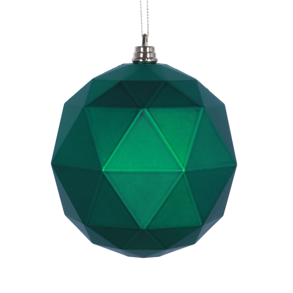 4.75 Inch Green Matte Geometric Mardi Gras Ball Ornament Shatterproof Set of 4
