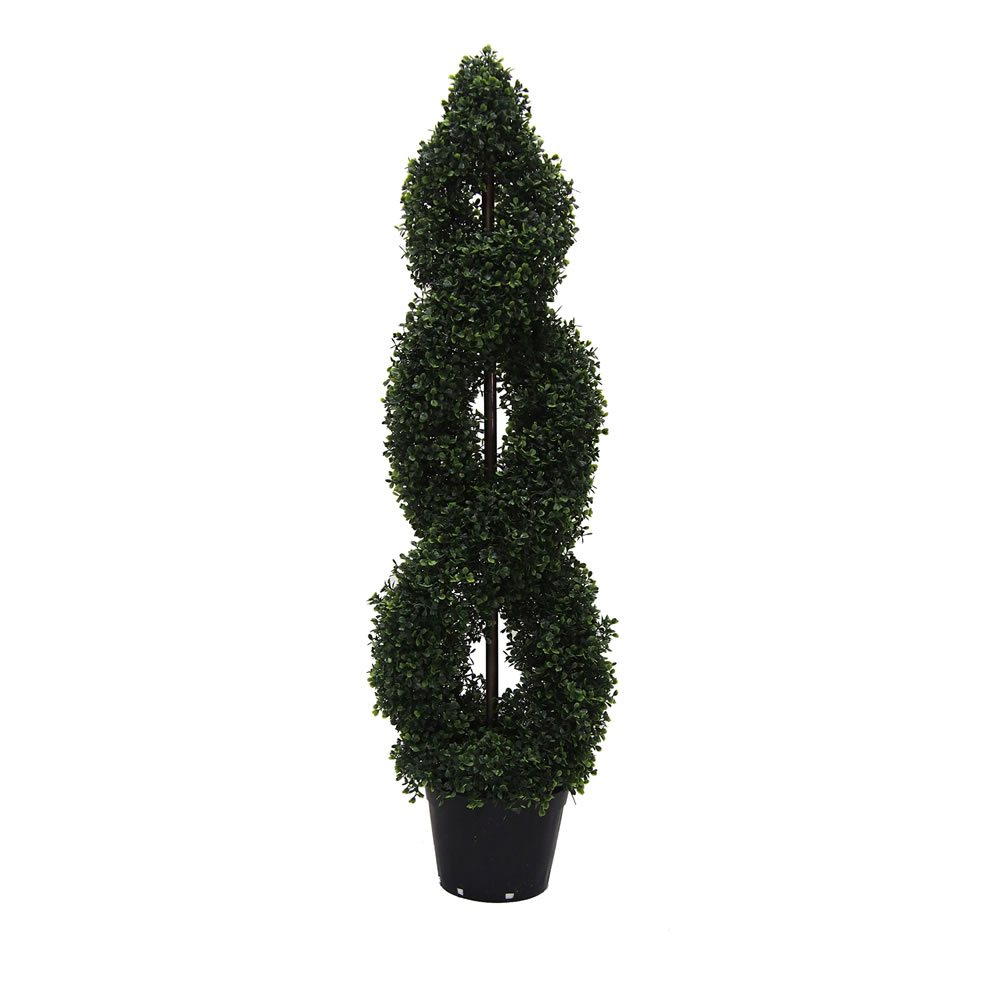 4 Foot Green Boxwood Double Spiral Topiary Artificial Potted Tree UV