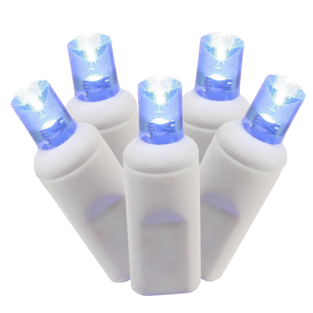 100 Commercial Grade LED 5MM Wide Angle Polka Dot Blue Christmas Light Set White Wire