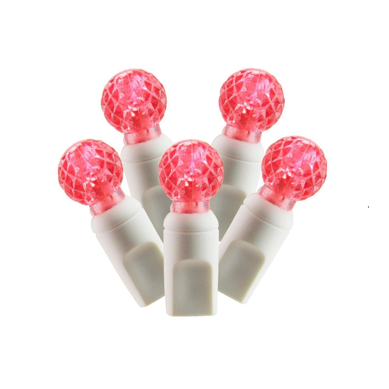 Christmastopia.com 100 Commercial Grade LED G12 Faceted Globe Magenta Christmas Light Set White Wire