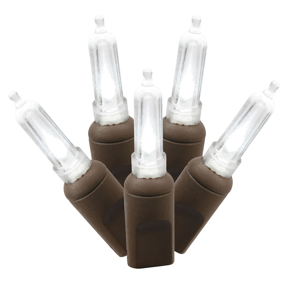 Christmastopia.com 50 Commercial Grade LED Italian M5 Smooth Pure White Christmas Mini Light Set Brown Wire Polybag
