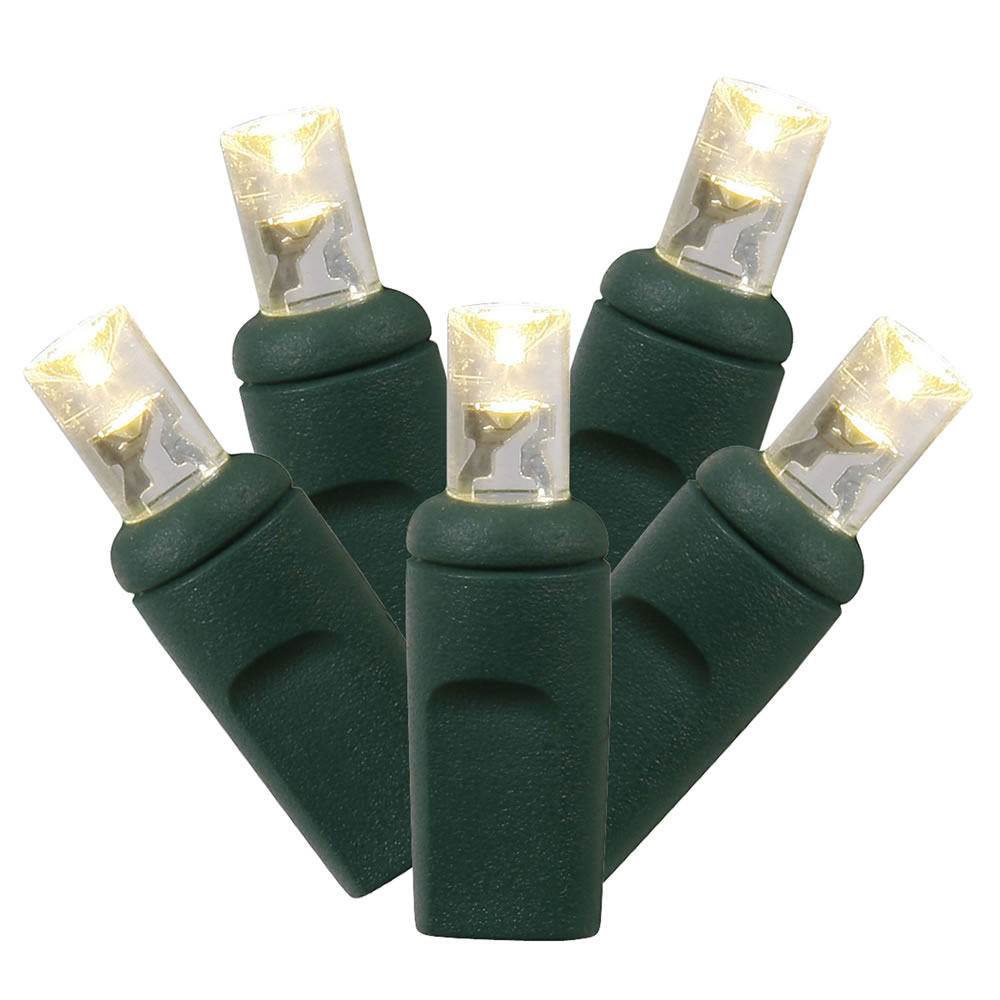 50 Commercial Grade LED 5MM Wide Angle Polka Dot Warm White Christmas Light Set Coaxial Green Wire