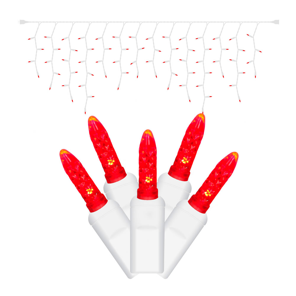 Christmastopia.com 70 Commercial Grade LED Italian M5 Faceted Red Valentines Day Icicle Light Set White Wire