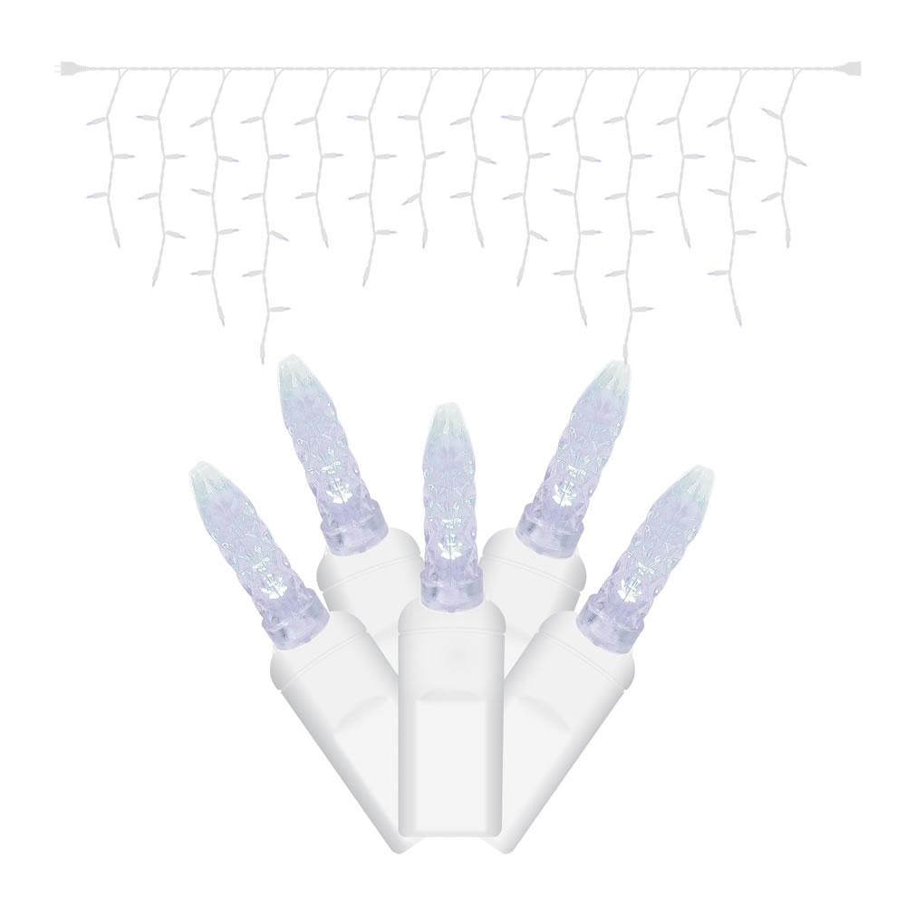 Christmastopia.com 70 Commercial Grade LED Italian M5 Faceted Cool White Christmas Icicle Light Set White Wire