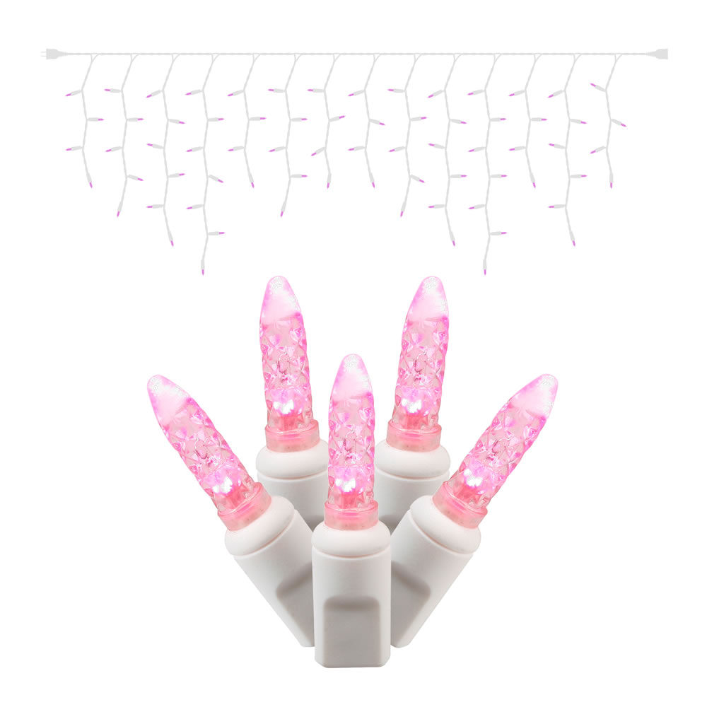 Christmastopia.com 70 Commercial Grade LED Italian M5 Faceted Pink Valentines Day Icicle Light Set White Wire