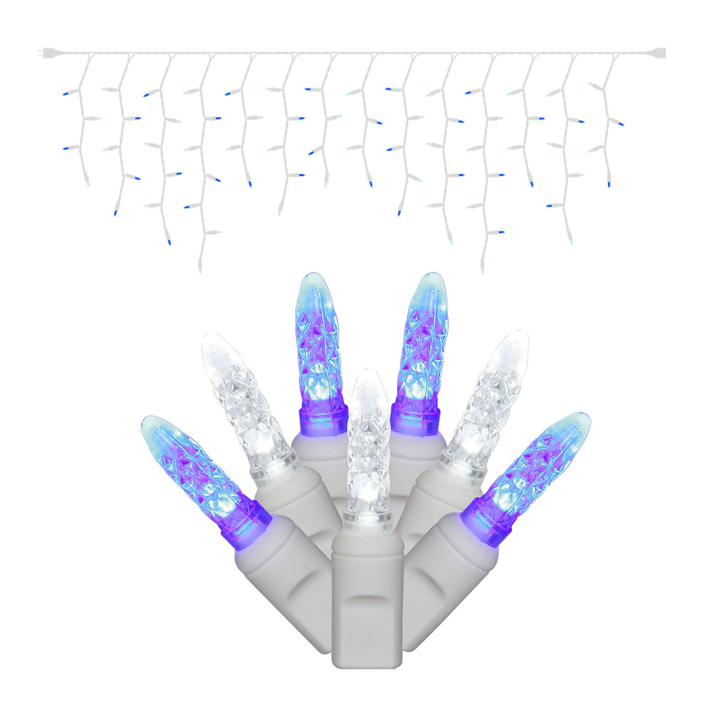 Christmastopia.com 70 Commercial Grade LED Italian M5 Faceted Blue And Pure White Hanukkah Icicle Light Set White Wire