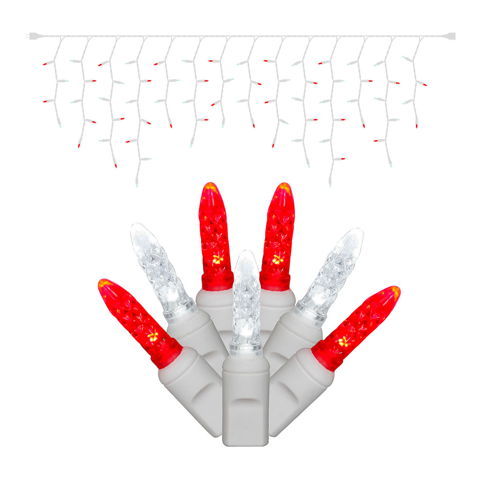 Christmastopia.com 70 Commercial Grade LED Italian M5 Faceted Red and Pure White Valentines Day Icicle Light Set White Wire